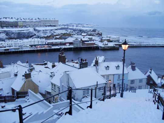 Whitby's 199 steps covered in snow looking very attractive