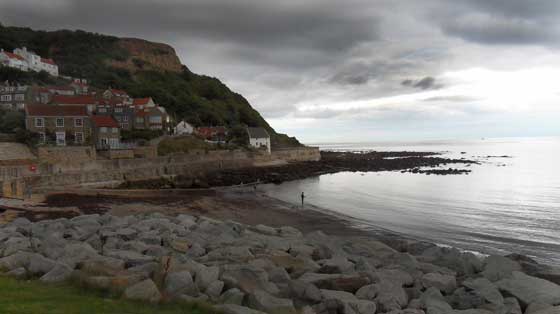 Runswick Bay looking over the beach towards the old white cottage
