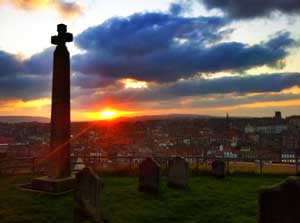 Caedmons Cross Whitby in front of St Marys Church  at the top of the 199 steps